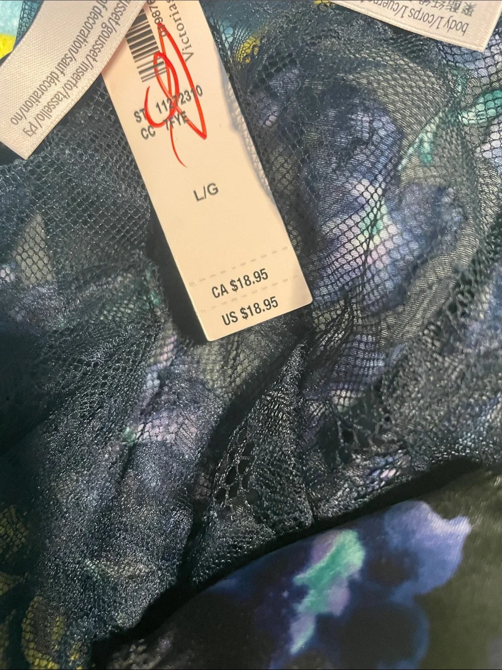 Victoria's Secret Black Floral Satin & Navy Lace Bikini Panty